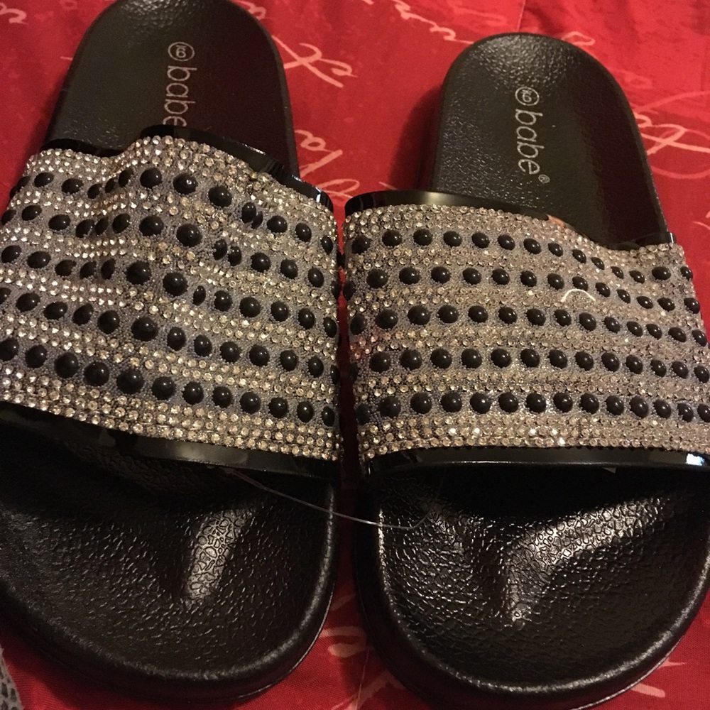 Comfortable, Onyx, Rhinestone slipper sandals